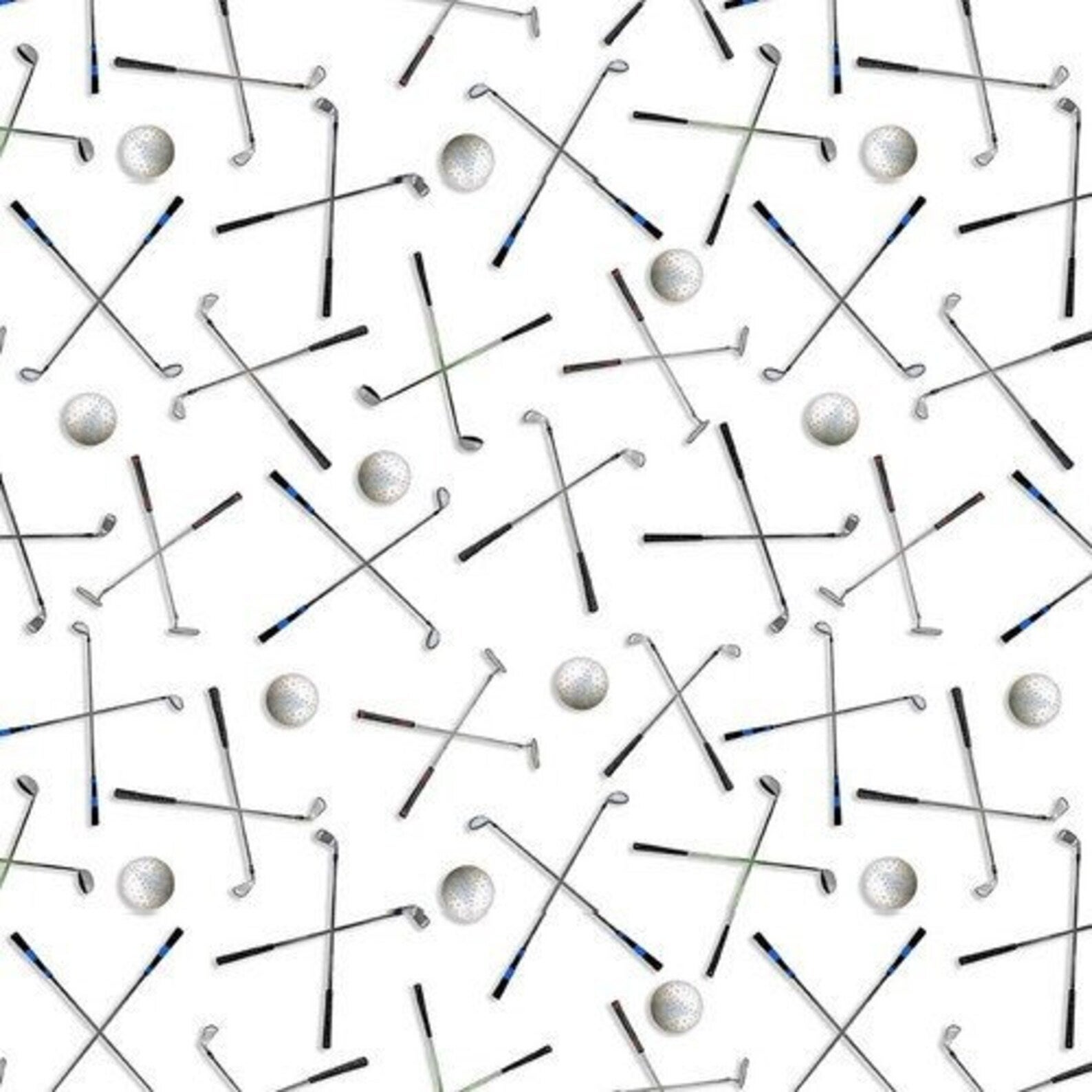 Golf Clubs And Golf Balls White Blank Quilting Game Night Sew Together Golf clubs and golf balls white blank quilting game night sew together
